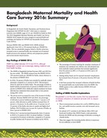 Bangladesh Maternal Mortality and Health Care Survey 2016: Summary